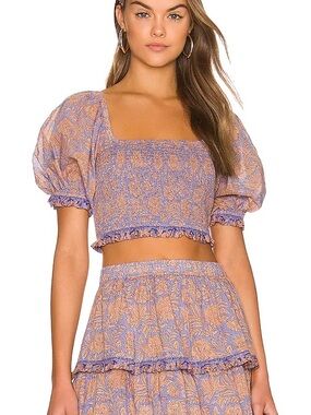 Cleobella Paislee Blouse in Vine Block print Crop Top